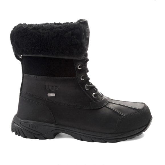 UGG BUTTE BLACK LEATHER SHEEPSKIN MEN'S BOOTS US SIZE 8 - Picture 1 of 10